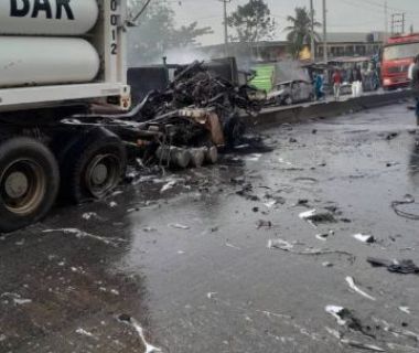 OGUN GAS TANKER EXPLOSION KILLS ONE, DESTROYS FIVE VEHICLES, OTHERS