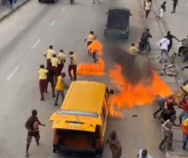 LAGOS DRIVER SETS SELF, LASTMA OFFICER, BUS ABLAZE OVER TRAFFIC OFFENSE