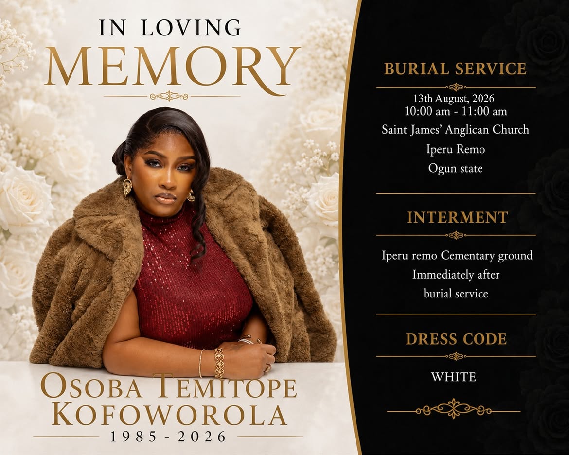FAMILY REVEALS BURIAL DATE FOR LATE NOLLYWOOD ACTRESS TOPE OSOBA