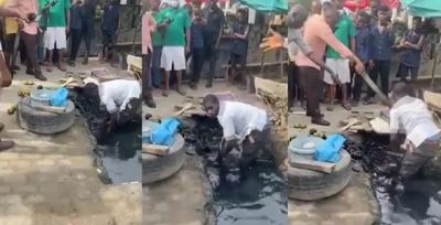 SHOCKING MOMENT ‘ABOKI’ WAS ORDERED TO PICK OUT FRUITS HE KEPT INSIDE GUTTER WATER FOR PRESERVATION BEFORE SELLING TO PEOPLE [+VIDEO]