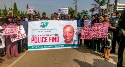 JOURNALISTS PROTEST OVER MISSING COLLEAGUE, TORDUE SALEM AT POLICE HQ